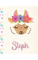 Steph: Personalized Llama Sketchbook For Girls With Pink Name - 8.5x11 110 Pages. Doodle, Draw, Sketch, Create!