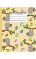 Composition Notebook: Cute Sloth, Scales Wide Ruled Notebook Lined School Journal.Children Kids Girls Teens Women. Perfect Graduation Gift.Wide Blank Lined Workbook for T