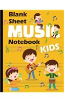 Blank Music Sheet Notebook Kids: Wide Staff Manuscript Paper for Kids: Large Size 8.5x11 with 110 Pages&#9474; 6 Staves per Page, Lyrics and Music, Musicians, Students, Songwriting,