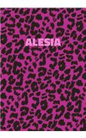 Alesia: Personalized Pink Leopard Print Notebook (Animal Skin Pattern). College Ruled (Lined) Journal for Notes, Diary, Journaling. Wild Cat Theme Design wi
