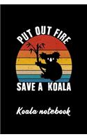Vintage Retro Put Out Fire Save A Koala Cute Koala Lovers Koala Bear Notebook Blank Lined Journal 6x9 in with 126 Pages