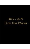 2019 - 2021 Three Year Planner: Black with Gold Letters Cover - Includes Major U.S. Holidays and Sporting Events