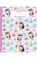 Primary Composition Notebook Midline Story Paper Journal: Mermaid Whales Notebook For Grades K-2 - Picture Space - Dashed Midline Paper - Early Childhood Kindergarten Book For Kids