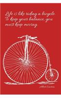 Einstein - Life and a Bicycle - Red Lined Notebook with Margins: 101 Pages, Medium Ruled, 6 x 9 Journal, Soft Cover