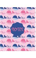 Notes: Cute Whale Journal/Notebook For Children Animals Lovers to Writing and Drawing (8x10 Inch. 20.32x25.4 cm.) Story Paper 120 Pages (BLUE&PINK&RED Patt