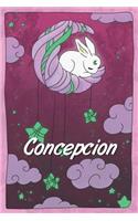 Concepcion: personalized notebook sleeping bunny on the moon with stars softcover 120 pages blank useful as notebook, dream diary, scrapbook, journal or gift id