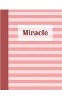 Miracle: Personalized Composition Book School Notebook, College Ruled (Lined) Journal, Pastel Pink Stripe Pattern with First Name