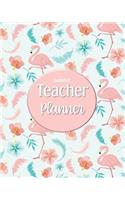 Undated Teacher Planner: with Gradebook, Weekly and Monthly layouts, pink and teal flamingo print