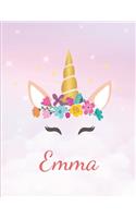 Emma: Personalized Unicorn Sketchbook For Girls With Pink Name - Girls Customized Personal journal/ blank book - 8.5x11 110 Pages Doodle Sketch Create- cu