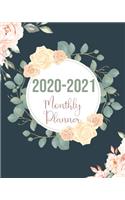 Monthly Planner 2020-2021: Rose Black 24 Months Academic Schedule With Insporational Quotes And Holiday.