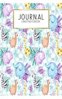 Journal Lined Notebook: Cute Animal Safari Baby Jungle Animals - Blank Lined Journal - Gratitude Journal - 6" x 9" 100 Pg -Motivational Quotes - Self-Care - Diary - Gift