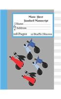 Music Sheet Standard Manuscript 108 Pages 12 Staffs Staves: Gift For Music Lovers Male Female Dance Suit Music Black Red and Blue Dancing Attire