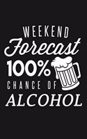 Weekend Forecast - 100% Chance of Alcohol: Funny Booze Journal Notebook, 6 x 9 Inches,120 Lined Writing Pages, Matte Finish