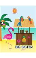 Big Sister Notebook: Personalized Pink Beach Flamingo Draw and Write Journal with Inspirational Quotes for Girls