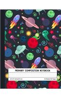 Primary Composition Notebook: Blank Story Paper Journal with Picture Space And Dashed Lines - Draw and Write Exercise Book - Space UFO Pattern