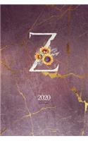 2020 Diary Planner: Cute Watercolor Sunflowers January to December 2020 Diary Planner With "Z" Monogram for Woman