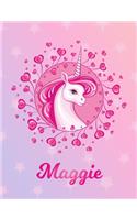 Maggie: Unicorn Large Blank Primary Handwriting Learn to Write Practice Paper for Girls - Pink Purple Magical Horse Personalized Letter M Initial Custom Fir