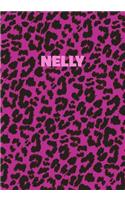 Nelly: Personalized Pink Leopard Print Notebook (Animal Skin Pattern). College Ruled (Lined) Journal for Notes, Diary, Journaling. Wild Cat Theme Design wi