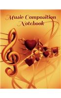 Music Composition Notebook: Hearts Design, 12 Staves Manuscript Paper, Songwriting, Sheet Music, 8.5 x 11 inches, 100 pages