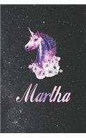 Martha: First Name Personalized Unicorn Customized Names Gift Birthday Girl Notebook Journal