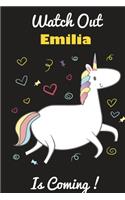 Emilia: Cute Unicorn - Personalized Blank Lined Journal Notebook Gift For Girls