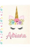 Adriana: Personalized Unicorn Primary Handwriting Notebook For Girls With Pink Name - Dotted Midline Handwriting Practice Paper - Kindergarten to Early Child