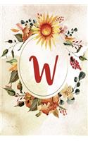 Notebook 6"x9", Letter W, Orange Green Floral Design: (23 Notebook 6"x9", Letter W, Orange Green Floral Design)