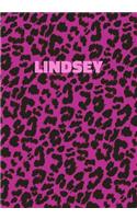 Lindsey: Personalized Pink Leopard Print Notebook (Animal Skin Pattern). College Ruled (Lined) Journal for Notes, Diary, Journaling. Wild Cat Theme Design wi