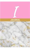 I Journal: Monogram Initial Letter I Notebook for Women Marble Gold Pink Design