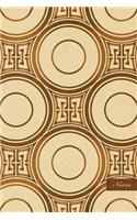 Notes: 6"x9" Unruled Blank Notebook - Oriental Round Cross Frame Chain - Retro Brown Worn Out Vintage Seamless Pattern Cover. Matte Softcover And Cream Int