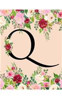 Q: Initial Q Monogram Journal for Women Girls Teens Pink Floral Monogrammed Notebook 120 Pages Large (8.5 X 11) College Ruled Lined Diary Softbound Cov