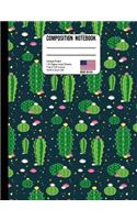 Composition Notebook College Ruled: Green Flowering Cactus Back to School Composition Book for Teachers, Students, Kids and Teens