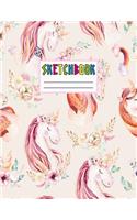 Sketchbook: Cute Unicorn Kawaii Sketch Book for Girls, Kids, Teens, Women (Perfect for Sketching, Drawing, Doodling, Journal, Note Pad, Birthday Party Favors)