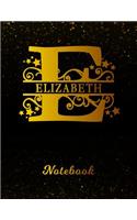 Elizabeth Notebook: Letter E Personalized First Name Personal Writing Notepad Journal Black Gold Glittery Pattern Effect Cover College Ruled Lined Paper for Journalists