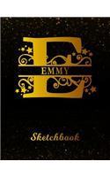 Emmy Sketchbook: Letter E Personalized First Name Personal Drawing Sketch Book for Artists & Illustrators Black Gold Space Glittery Effect Cover Scrapbook Notepad & 