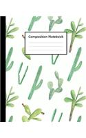 Composition Notebook: Cute White Colour Watercolor Cactus Pattern Cover, 110 Pages 7.5"x9.25" College Wide Ruled Paper Notebook Journal, Blank Lined Workbook for Teens Ki