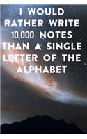 I would rather write 10,000 no single letter of the alphabet: Lined Notebook / Journal Gift, 100 Pages, 6x9, Soft Cover, Matte Finish Inspirational Quotes Journal, Notebook, Diary, Composition Book