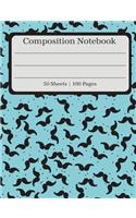 Composition Notebook: Blue Mustache Design Composition Book - 50 Sheets (100 Pages)