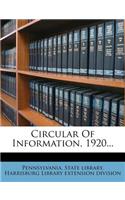 Circular of Information, 1920...