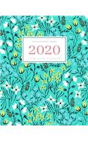 Appointment Book 2020: 8x10 - 15 Minute Planner - Large Notebook Organizer with Time Slots - Jan to Dec 2020 - Massive Herb Flower Design Turquoise