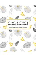 2020-2021 Weekly & Monthly Planner: 2 Year Calendar Schedule, Squares Quad Ruled, Dot Notes, White Black Yellow Leaves, No Holiday (January 2020 through December 2021)