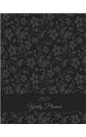 2021 Yearly Planner: Black Vintage Floral, Yearly Calendar Book 2021, Weekly/Monthly/Yearly Calendar Journal, Large 8.5" x 11" 365 Daily journal Planner, 12 Months Calen