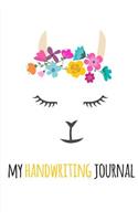 My Handwriting Journal: Cute Llama - Primary Composition Book K-2 Kindergarten Notebook for young Kids. 6"x9" inches 120 Pages.