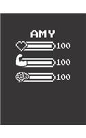 Amy: Pixel Retro Game 8 Bit Design Blank Composition Notebook College Ruled, Name Personalized for Girls & Women. Gaming Desk Stuff for Gamer Girls. Funn