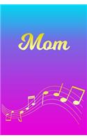 Mom: Sheet Music Note Manuscript Notebook Paper - Pink Blue Gold Personalized Letter M Initial Custom First Name Cover - Musician Composer Instrument Com