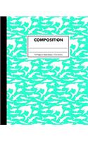 Composition: Aquamarine Green Shark Composition Notebook for Kids, Cool Marble Sharks Pattern for Boys, Wide Ruled Book 7.5 x 9.25 in, 110 Pages, Back to School 