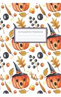 Composition Notebook: 6"x9" Dot Grid Notebook, Bullet Journal - Halloween Watercolor Pumpkins and Treats Notebook - Trick or Treat, Candy, Sweets, Hearts, Holidays season