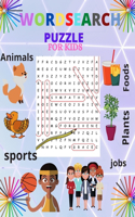 Word Search puzzle for Kids: Word Search Puzzle for kids 6-12 ages/ Word Find Puzzles for Kids (8.5"x11") with Fun differents word (Animals, Sports, Foods, jobs, plants) /Improv