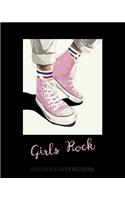 Girls Rock - Solid Black Paper Notebook: Pink Shoe Power Female Empowerment - Unlined - Perfect for Gel Pens and Vivid Color Glitter Ink - 8x10 110 Blank Page Feminist Journal