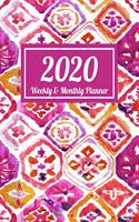 2020 Weekly & Monthly Planner: Abstract Watercolor Art in Pink, Orange, Fuschia and Purple Dated Weekly Planner - Time Management - Increase Productivity - Weekly Agenda - 8.5" x 